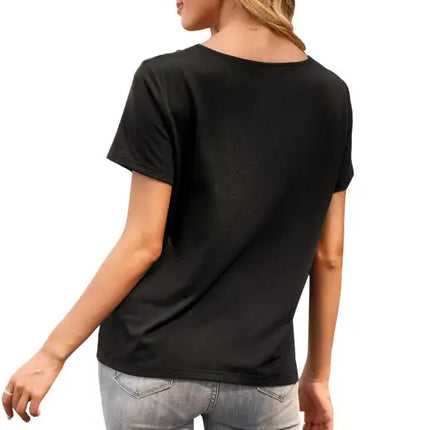 Women's Sexy Deep V Neck Cutout Lace Panel T-Shirt