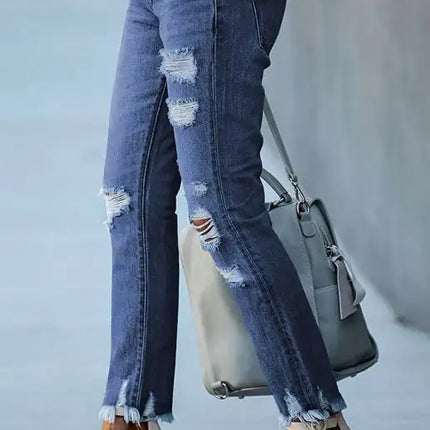Women's Solid Zip-Fly Shredded Skinny Jeans