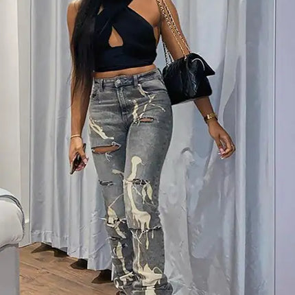 Vaqueros ajustados blancos lavados con cintura alta y cremallera para mujer 