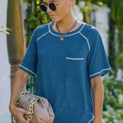 Ladies Summer Fashion Round Neck Loose Short Sleeve T-Shirt Tops