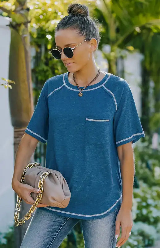 Ladies Summer Fashion Round Neck Loose Short Sleeve T-Shirt Tops