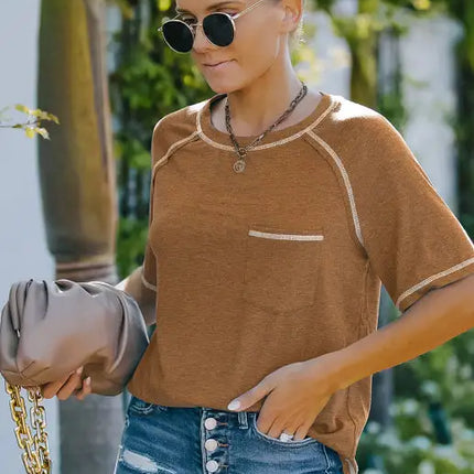 Ladies Summer Fashion Round Neck Loose Short Sleeve T-Shirt Tops