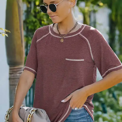 Ladies Summer Fashion Round Neck Loose Short Sleeve T-Shirt Tops