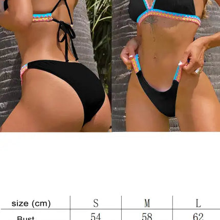 Traje de baño dividido con bikini en contraste geométrico para mujer 