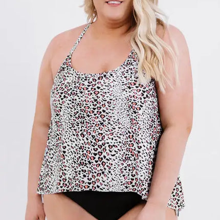 Scoop Neck Racerback Leopard Plus Size Tankini