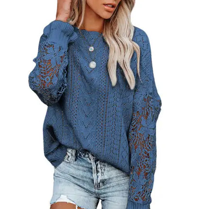 Suéter de manga larga con abertura y mangas de pétalos para mujer 