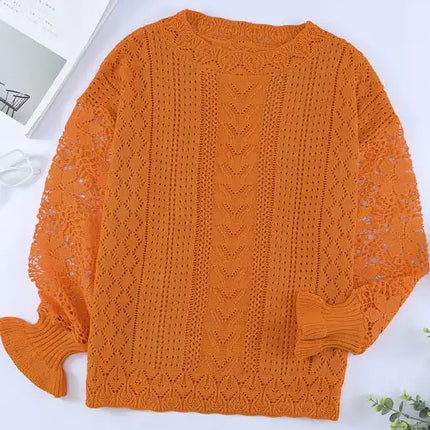 Suéter de manga larga con abertura y mangas de pétalos para mujer 