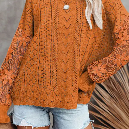 Suéter de manga larga con abertura y mangas de pétalos para mujer 