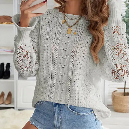 Suéter de manga larga con abertura y mangas de pétalos para mujer 