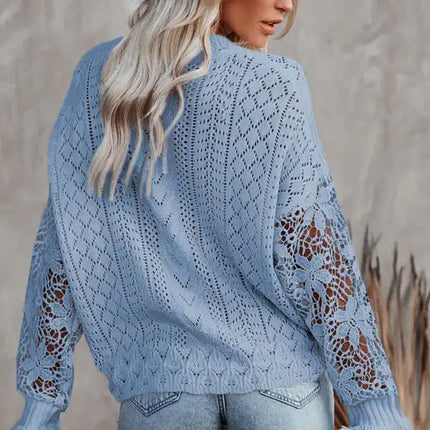 Suéter de manga larga con abertura y mangas de pétalos para mujer 