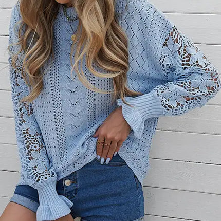 Suéter de manga larga con abertura y mangas de pétalos para mujer 