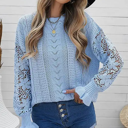 Suéter de manga larga con abertura y mangas de pétalos para mujer 