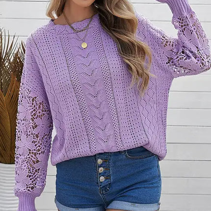 Suéter de manga larga con abertura y mangas de pétalos para mujer 