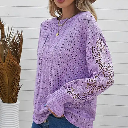 Suéter de manga larga con abertura y mangas de pétalos para mujer 