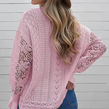 Suéter de manga larga con abertura y mangas de pétalos para mujer 