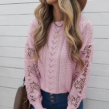 Suéter de manga larga con abertura y mangas de pétalos para mujer 