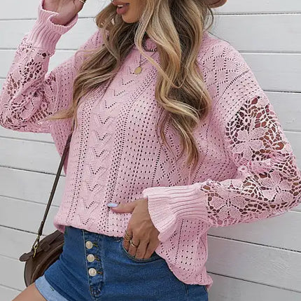 Suéter de manga larga con abertura y mangas de pétalos para mujer 