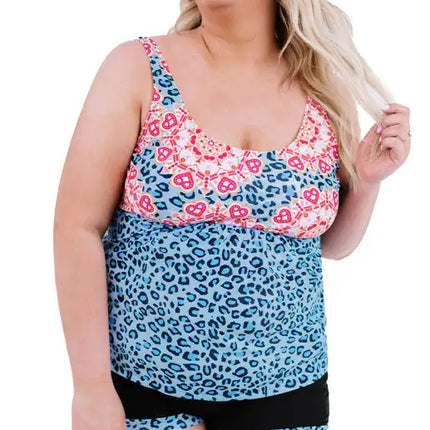 Plus Size Floral Leopard Tankini Set