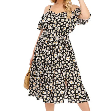 Vestido floral con hombros descubiertos y talla grande para mujer 