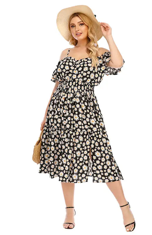 Women's Plus Size Floral Off-the-Shoulder Dress