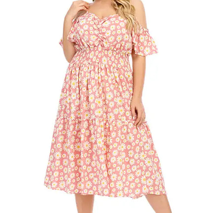 Vestido floral con hombros descubiertos y talla grande para mujer 