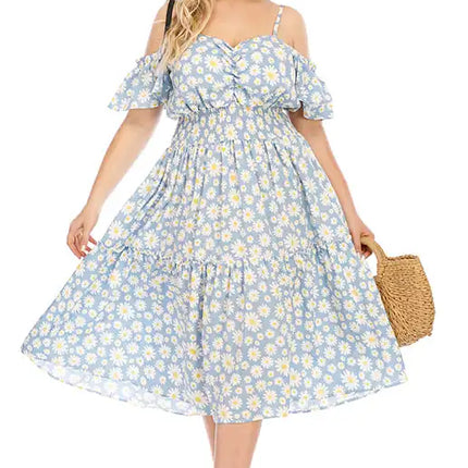 Vestido floral con hombros descubiertos y talla grande para mujer 