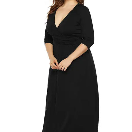 Women's Plus Size Deep V Solid Dress