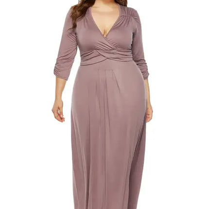 Women's Plus Size Deep V Solid Dress