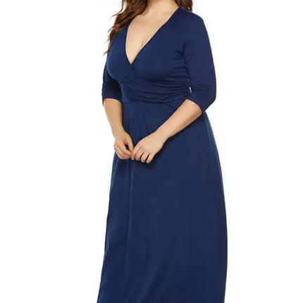 Women's Plus Size Deep V Solid Dress