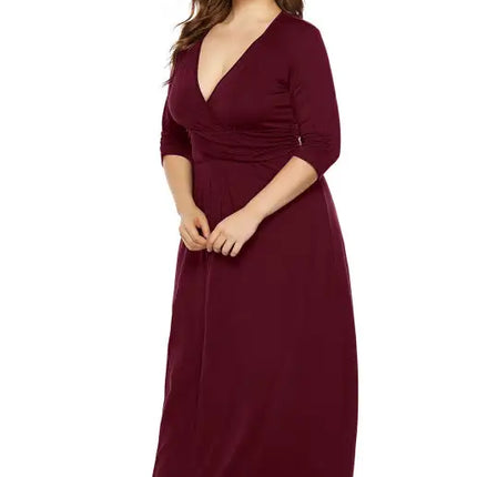 Women's Plus Size Deep V Solid Dress