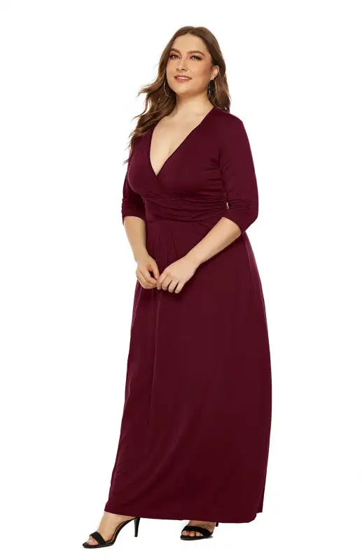 Women's Plus Size Deep V Solid Dress
