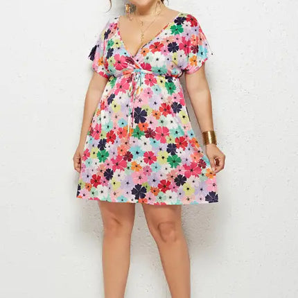 Women's Plus Size Deep V Print Dress