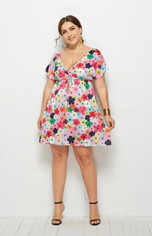 Women's Plus Size Deep V Print Dress