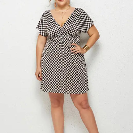 Women's Plus Size Deep V Print Dress