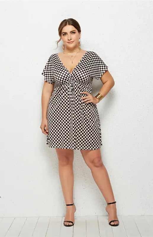 Women's Plus Size Deep V Print Dress