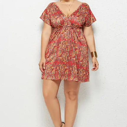 Women's Plus Size Deep V Print Dress