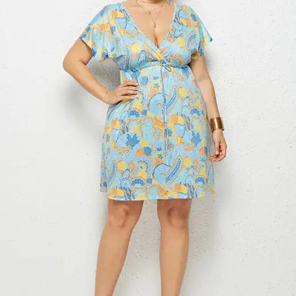Women's Plus Size Deep V Print Dress