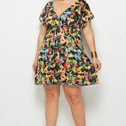 Women's Plus Size Deep V Print Dress