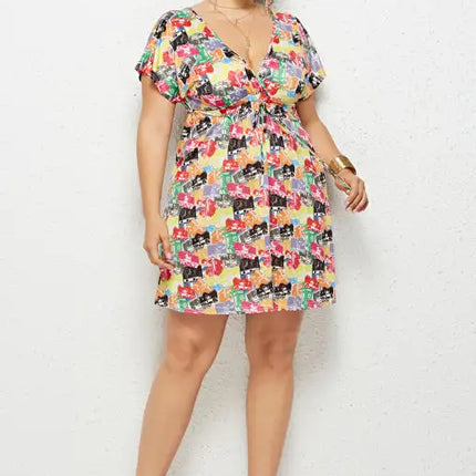 Women's Plus Size Deep V Print Dress