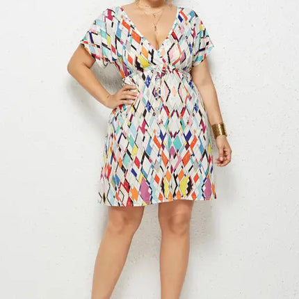 Women's Plus Size Deep V Print Dress