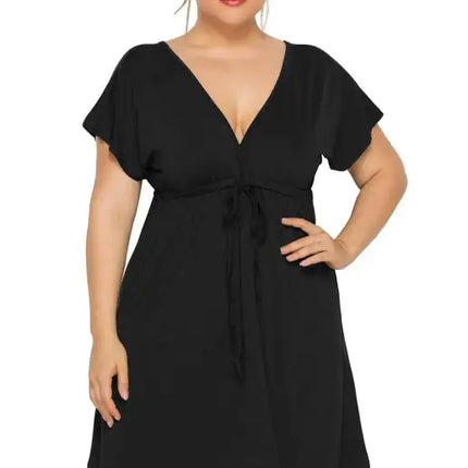 Vestido liso con escote en V profundo para mujer, talla grande 