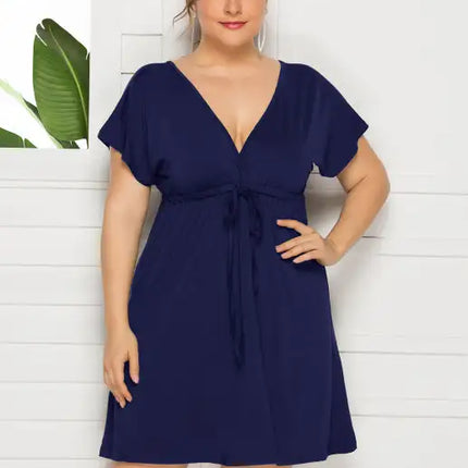 Vestido liso con escote en V profundo para mujer, talla grande 
