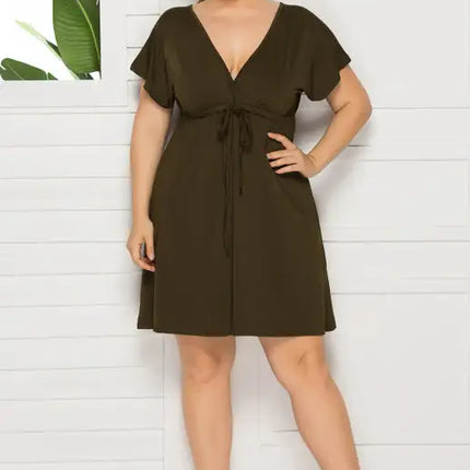 Vestido liso con escote en V profundo para mujer, talla grande 