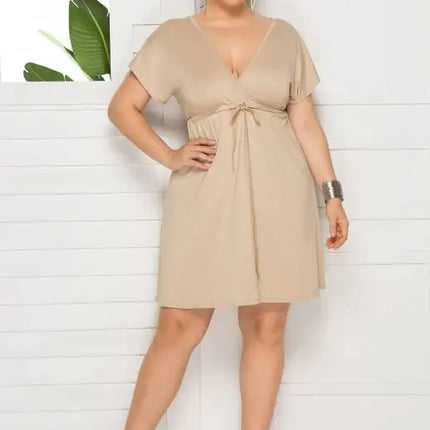 Vestido liso con escote en V profundo para mujer, talla grande 