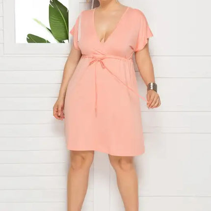 Vestido liso con escote en V profundo para mujer, talla grande 