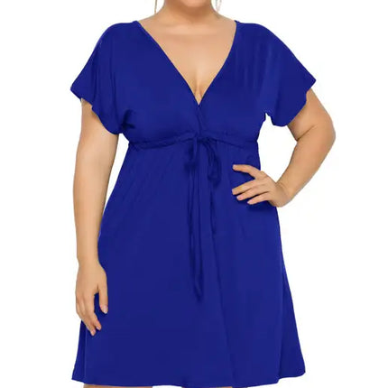 Vestido liso con escote en V profundo para mujer, talla grande 