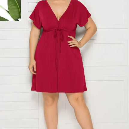 Vestido liso con escote en V profundo para mujer, talla grande 