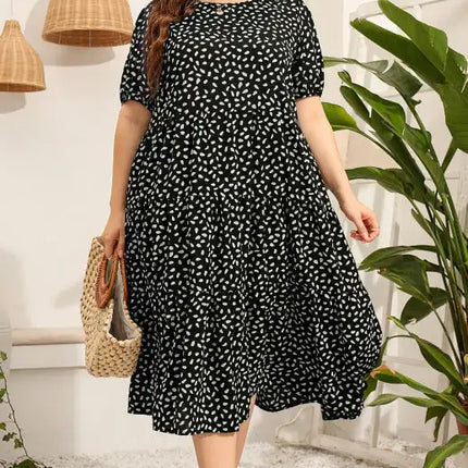 Vestido estampado de manga corta para mujer talla grande 