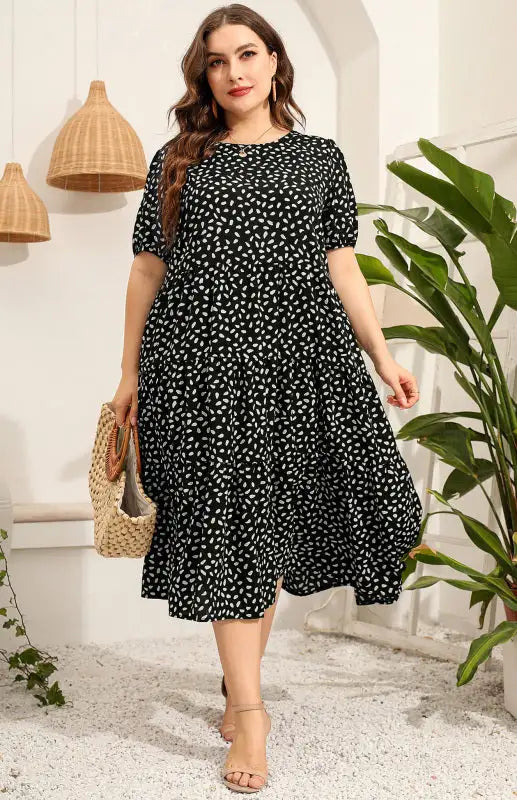 Women's Plus Size Short Sleeve Printed Dress