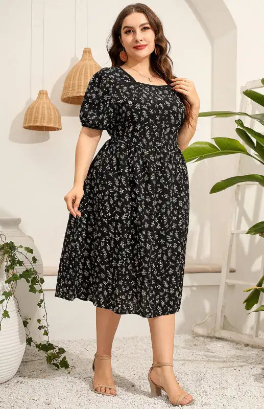 Women's Plus Size Short Sleeve Printed Dress